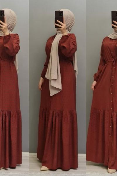 Yeni Model Pamuklu Viskon Elbisem Kırmızı