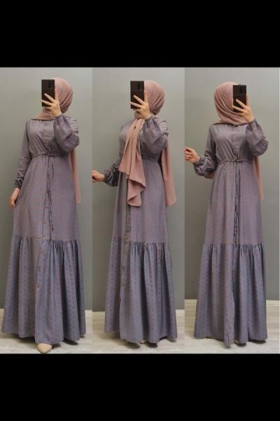 Yeni Model Pamuklu Viskon Elbisem Mavi Pembe