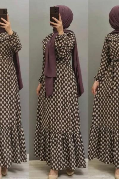 Yeni Model Krep Kumas Elbisem Mürdüm