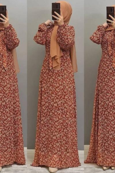 Yeni Model Şifon Elbisem  Kiremit