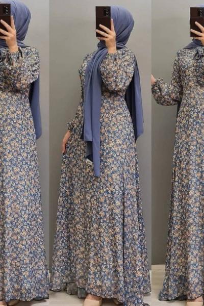 Yeni Model Şifon Elbisem  Mavi