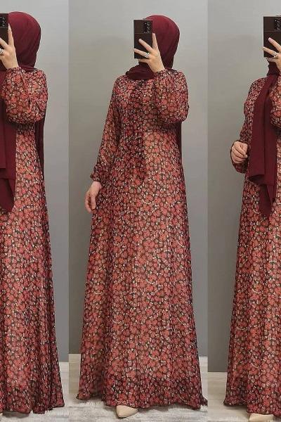 Yeni Model Şifon Elbisem  Bordo