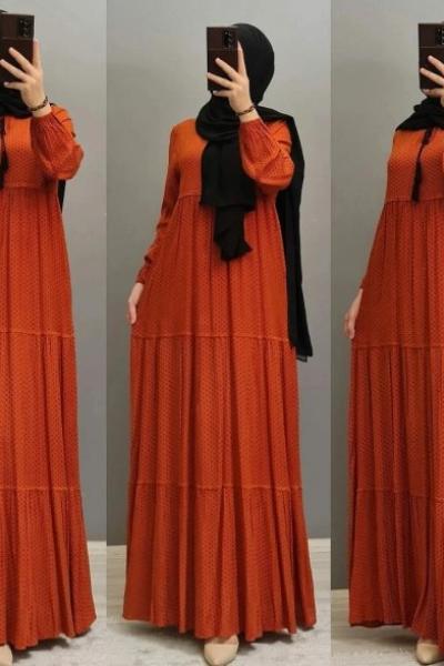 Yeni Model Viskon Elbisem  Turuncu