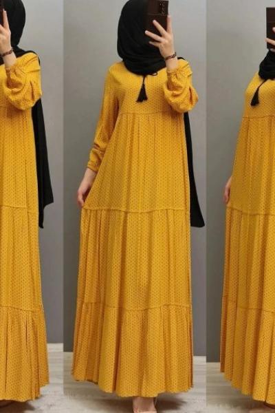 Yeni Model Viskon Elbisem  Sarı