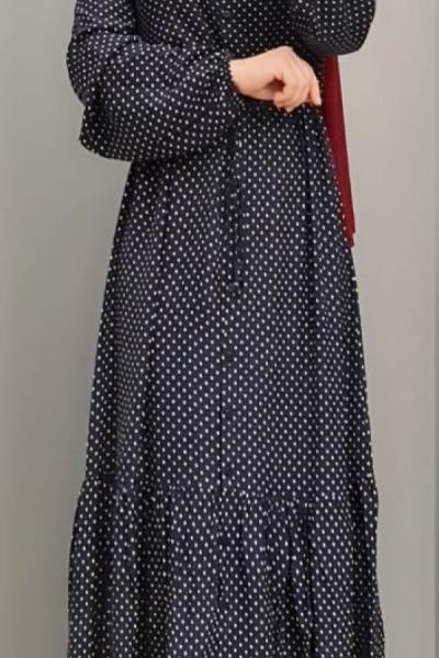 Yeni Model Puanlı Viskon elbisem Lacivert