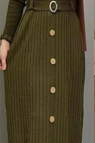 Yeni Model Triko Elbisem Haki