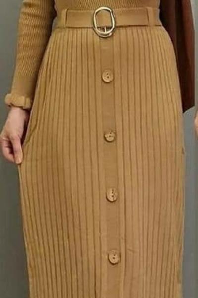 Yeni Model Triko Elbisem Camel