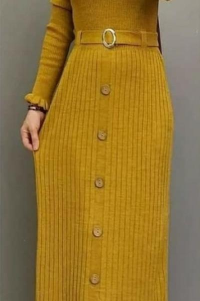 Yeni Model Triko Elbisem Sarı