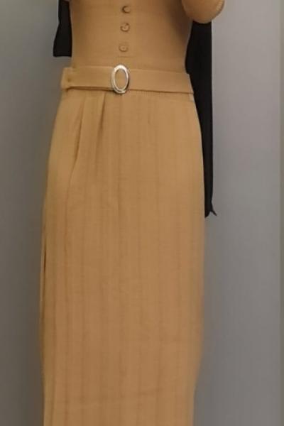 Yeni Model Düğmeli Triko Elbisem Taba