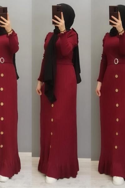 Yeni Model Triko Elbisem Bordo