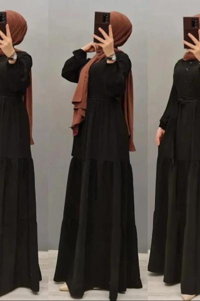 Yeni Model Pamuklu Koton Elbisem Siyah