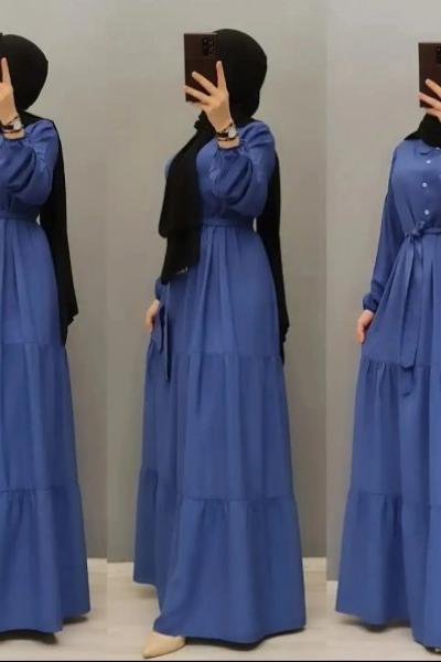 Yeni Model Pamuklu Koton Elbisem Mavi