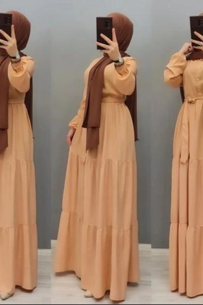 Yeni Model Pamuklu Koton Elbisem Somon