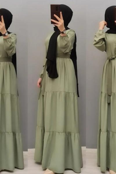 Yeni Model Pamuklu Koton Elbisem Fıstık Yeşili