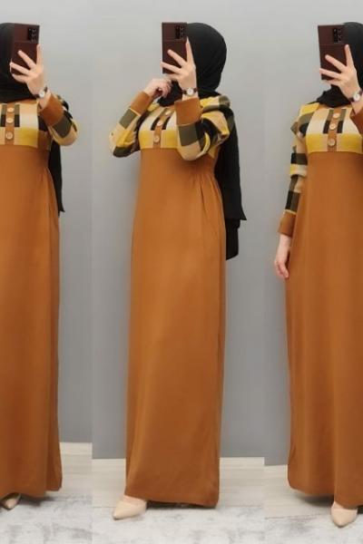 Yeni Model Triko Elbisem Taba