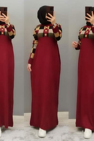 Yeni Model Triko Elbisem Bordo