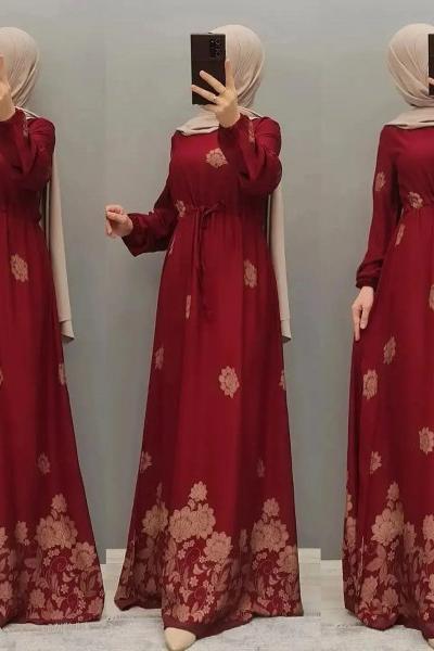 Yeni Model Desenli Elbisem Bordo