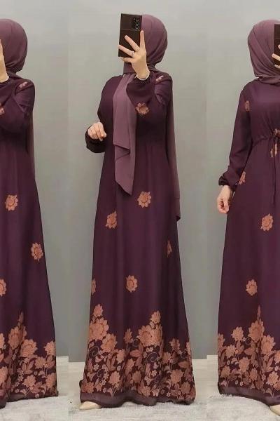 Yeni Model Desenli Elbisem Mürdüm