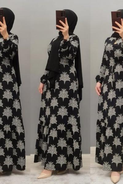 Yeni Model Belmando Kort Viskon Elbisem Siyah