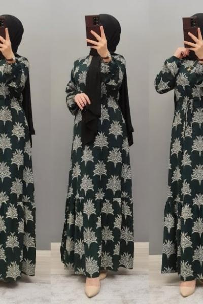 Yeni Model Belmando Kort Viskon Elbisem Zümrüt