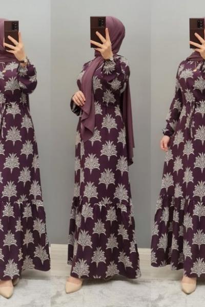 Yeni Model Belmando Kort Viskon Elbisem Mürdüm