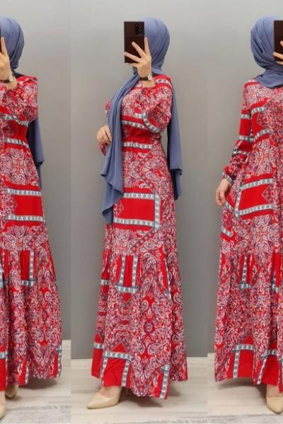 Yeni Model Viskon Kumaş Elbisem Kırmızı