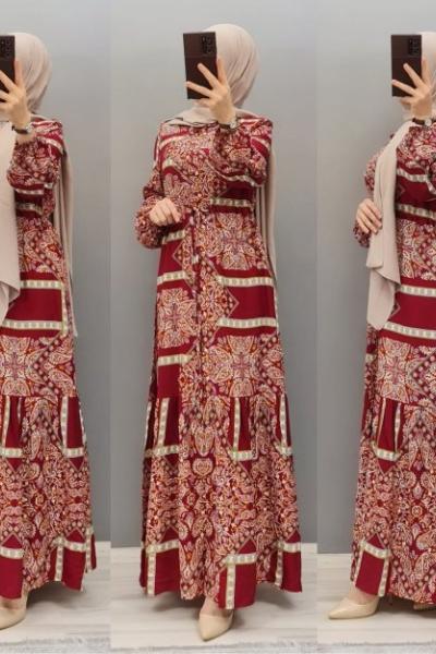 Yeni Model Viskon Kumaş Elbisem Bordo