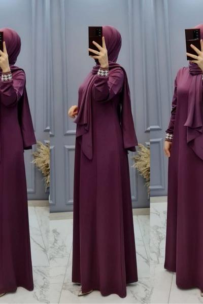 Yeni Model 2 İplik Elbisem Mor