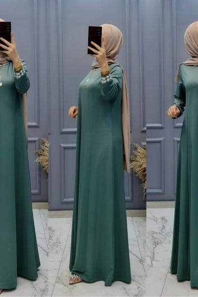 Yeni Model 2 İplik Elbisem Mint Yeşili