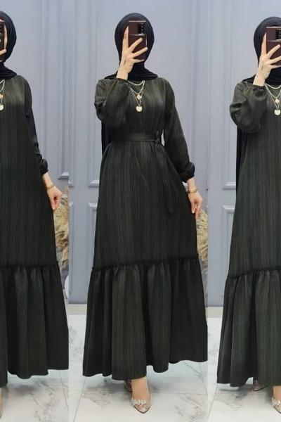 Yeni Model Ekose Elbisem Haki