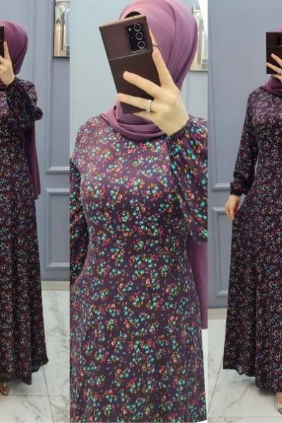 Yeni Model Belmando Kumaş Elbisem Mürdüm