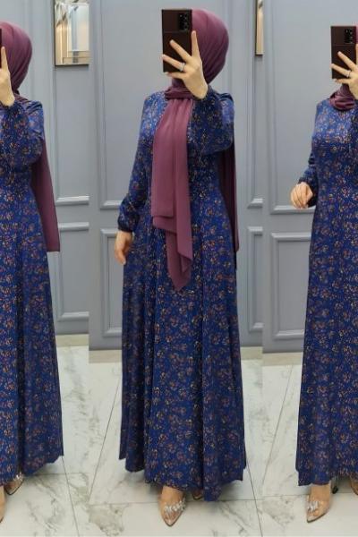 Yeni Model Belmando Kumaş Elbisem Lacivert