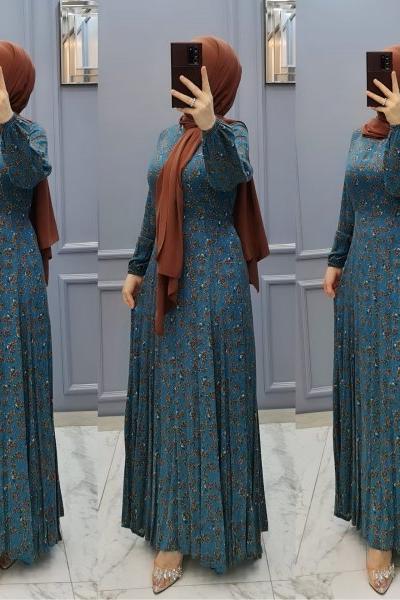 Yeni Model Belmando Kumaş Elbisem Mavi