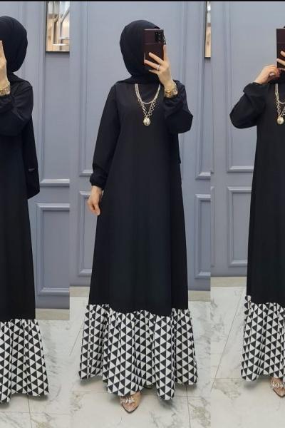 Yeni Model Büyük Beden Elbisem Siyah Beyaz