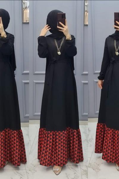 Yeni Model Büyük Beden Elbisem Siyah Kırmızı