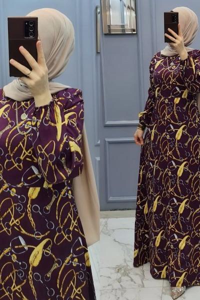 Yeni Model Zincir Desen Elbisem Mor