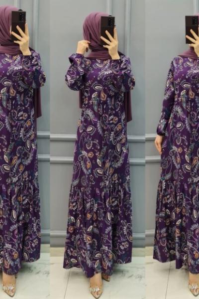 Yeni Model Büyük Beden Elbise  Mor