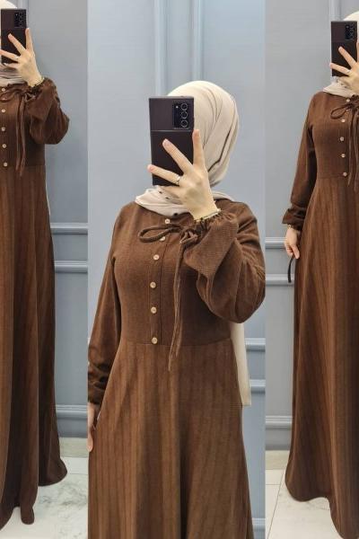 Yeni Model Kadife Elbisem Kahverengi
