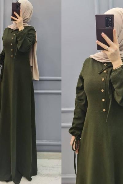 Yeni Model Kadife Elbisem Haki