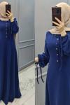 Yeni Model Kadife Elbisem Saks Mavisi