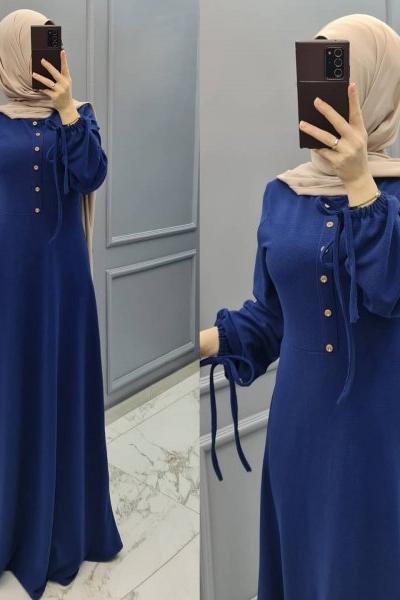 Yeni Model Kadife Elbisem Saks Mavisi