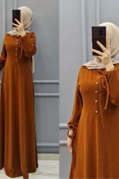 Yeni Model Kadife Elbisem Taba