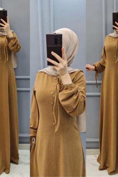 Yeni Model Kadife Elbisem Camel
