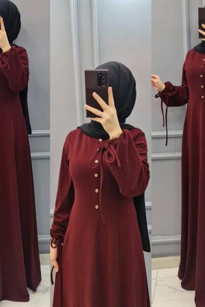 Yeni Model Kadife Elbisem Bordo