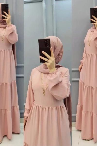 Yeni Model Büyük Beden Bayan Elbise Pudra