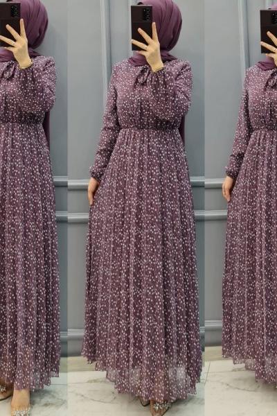 Yeni Model Şifon Elbisem Mor