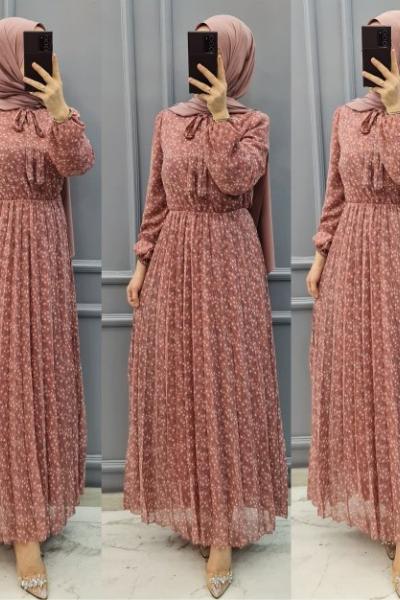 Yeni Model Şifon Elbisem Pudra