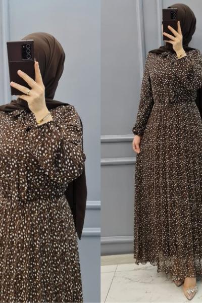 Yeni Model Şifon Elbisem Kahverengi