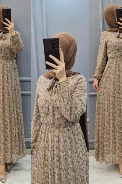 Yeni Model Şifon Elbisem Camel