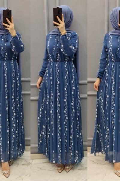 Yeni Model Şifon Elbisem Mavi